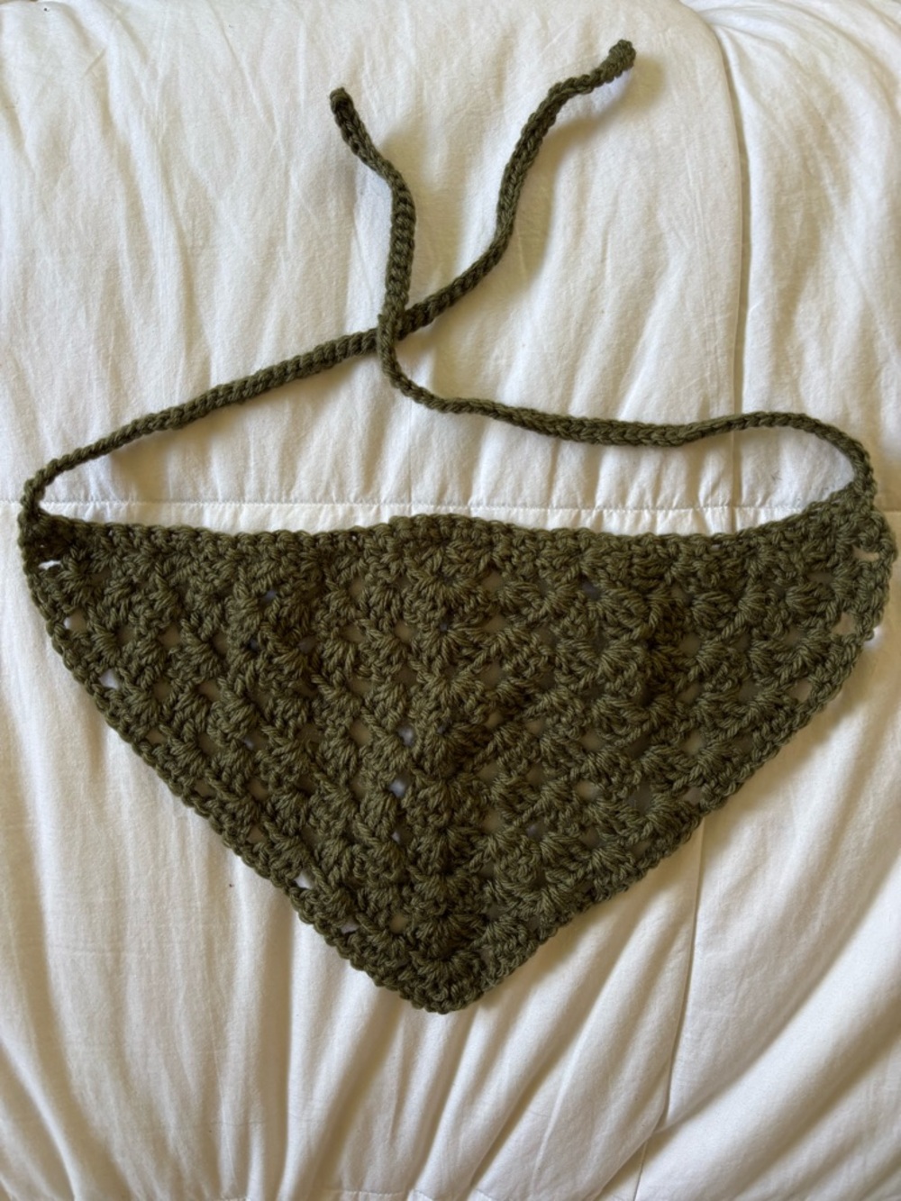 Handmade Crochet Triangle Top in Olive Green